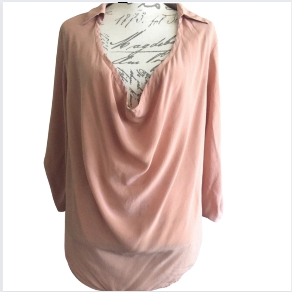 Eileen Fisher 100% Silk Blouse Plunge Neck Size L